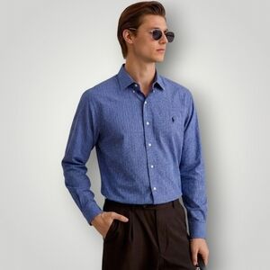 Polo Ralph Lauren 3XB Blue Micro Check Easy Care Button Down Dress Shirt